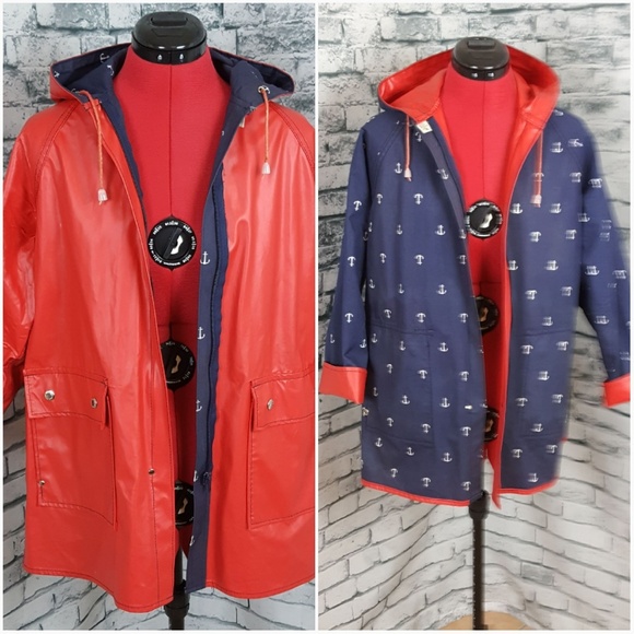 Vintage Jackets & Blazers - SOLD VINTAGE 80s reversible Patriotic  canvas/slick shiny  Raincoat